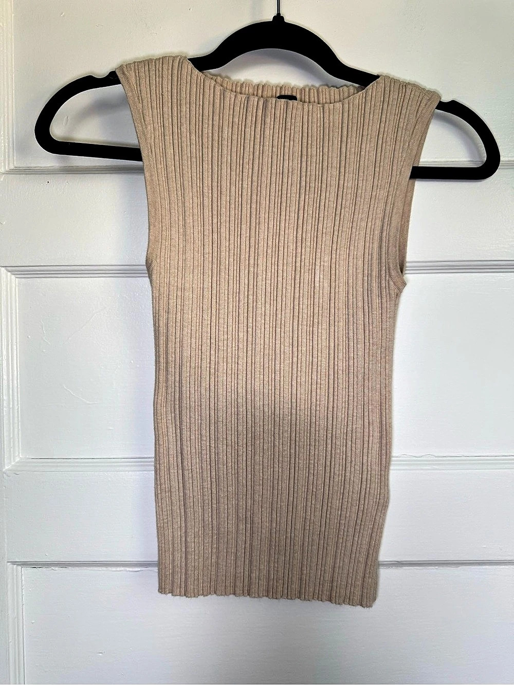 Quince Cotton Cashmere Ribbed Tank Beige XS Like New Minimalist Quiet Luxury